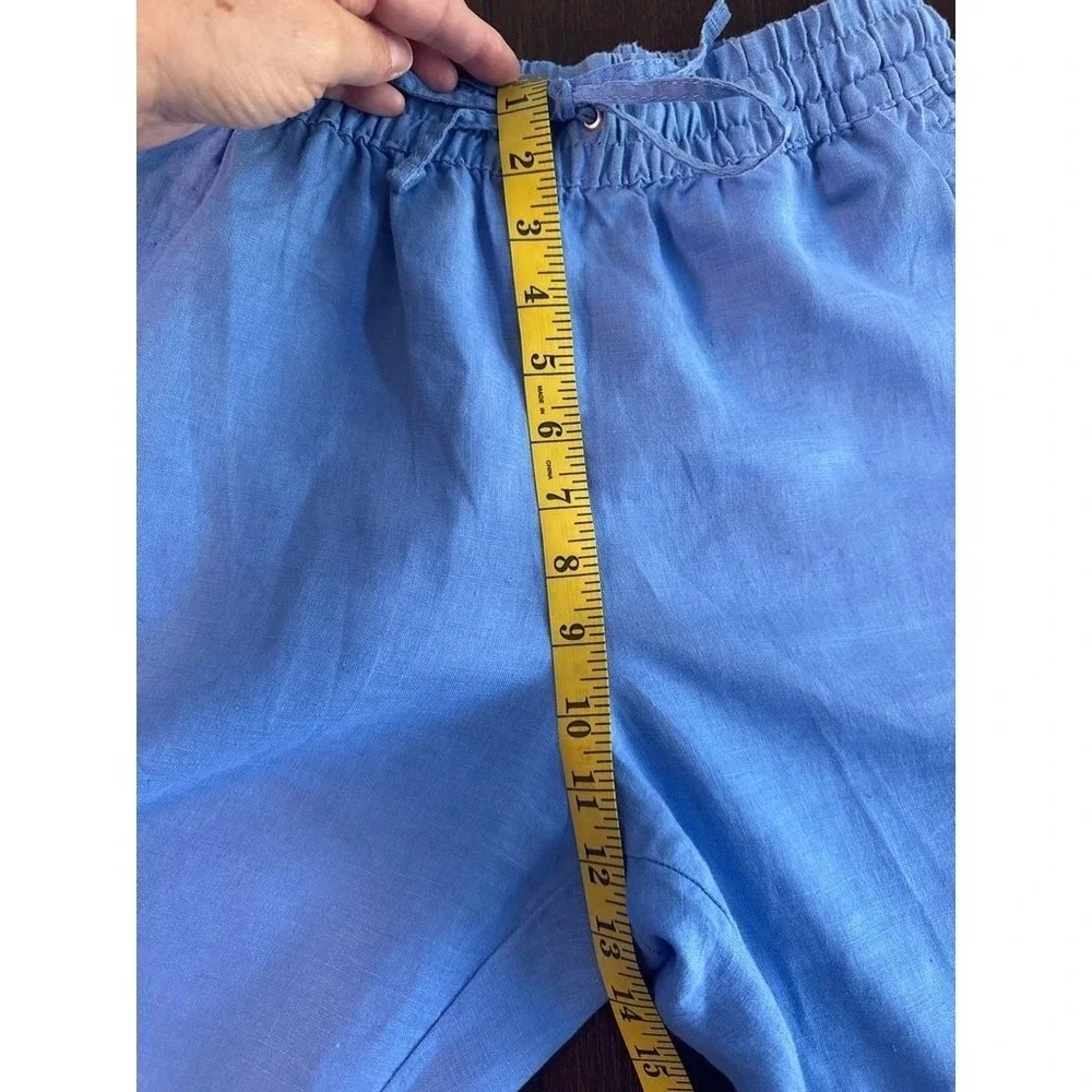 H&M Womens Blue Linen Blend Drawstring Elastic Waist Straight Leg Pants Size S